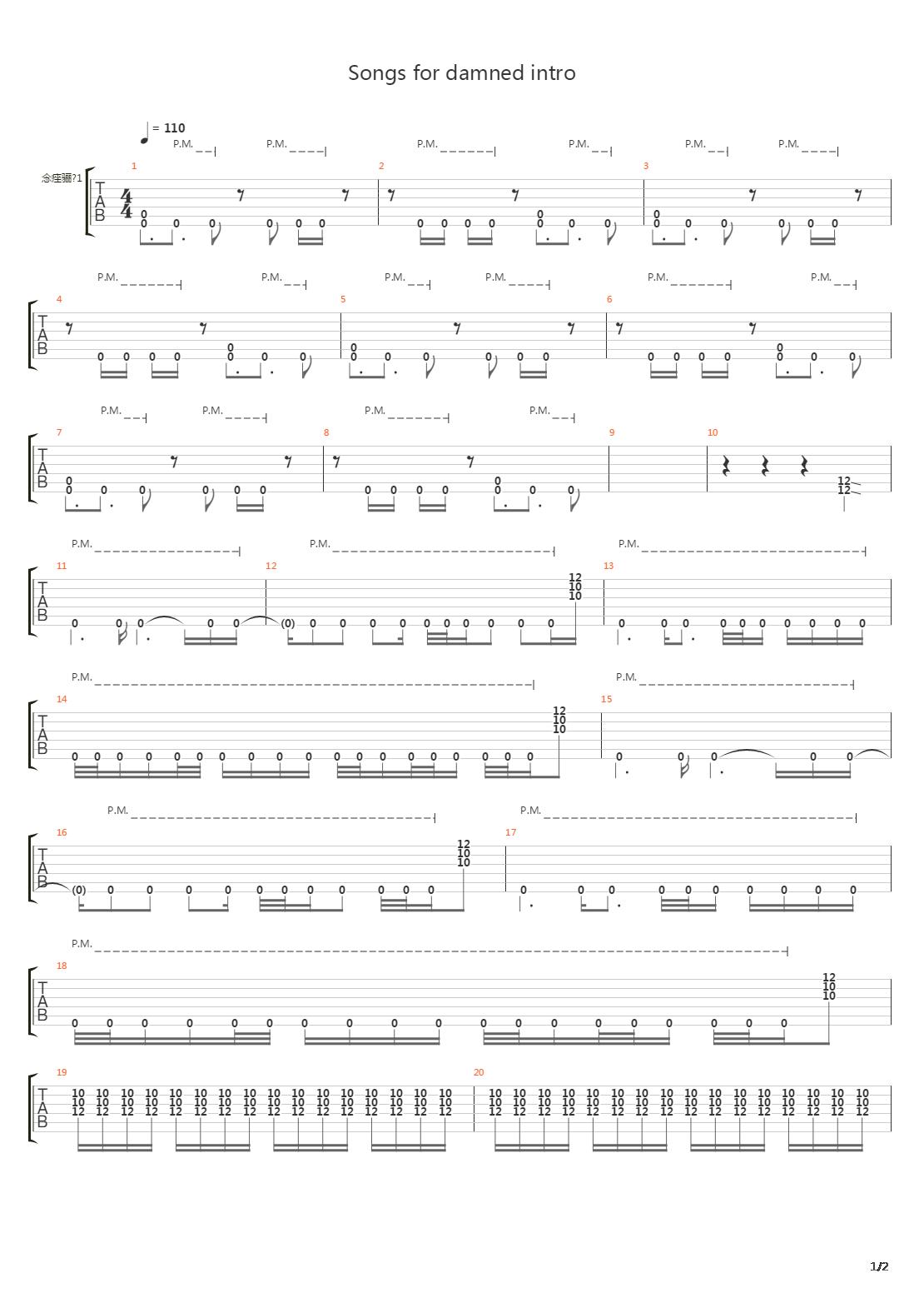 Songs For The Damned吉他谱