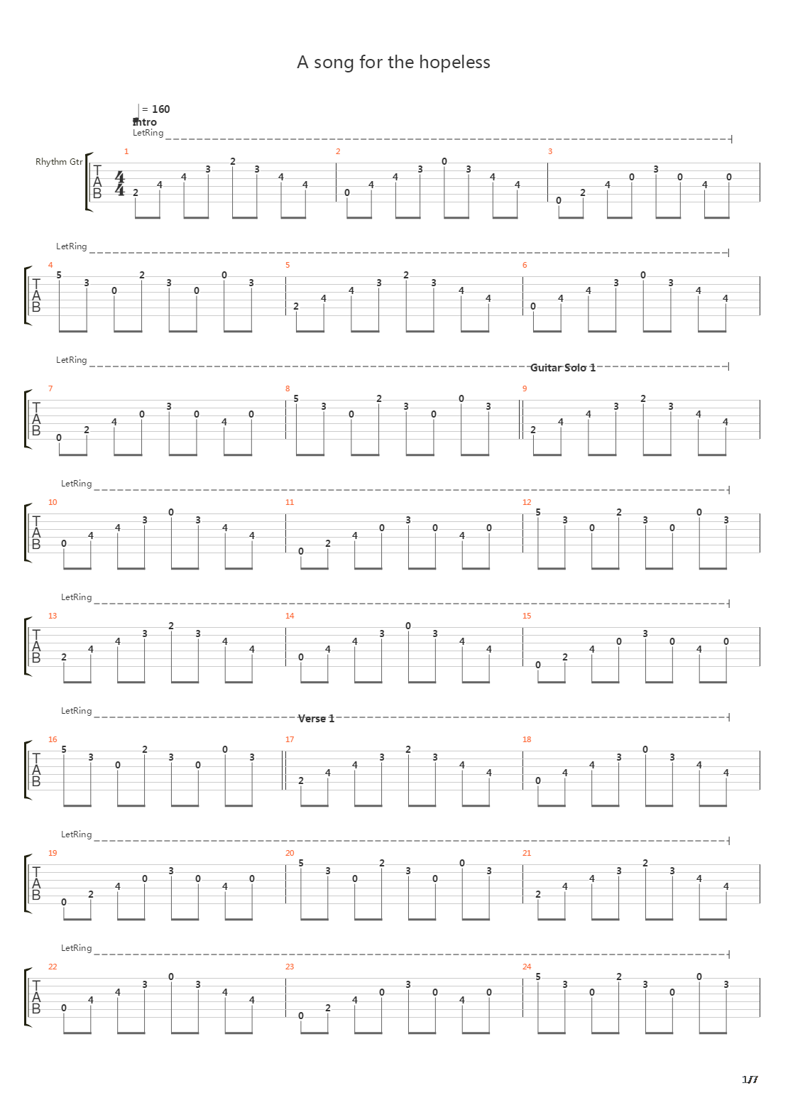 A Song For The Hopeless吉他谱