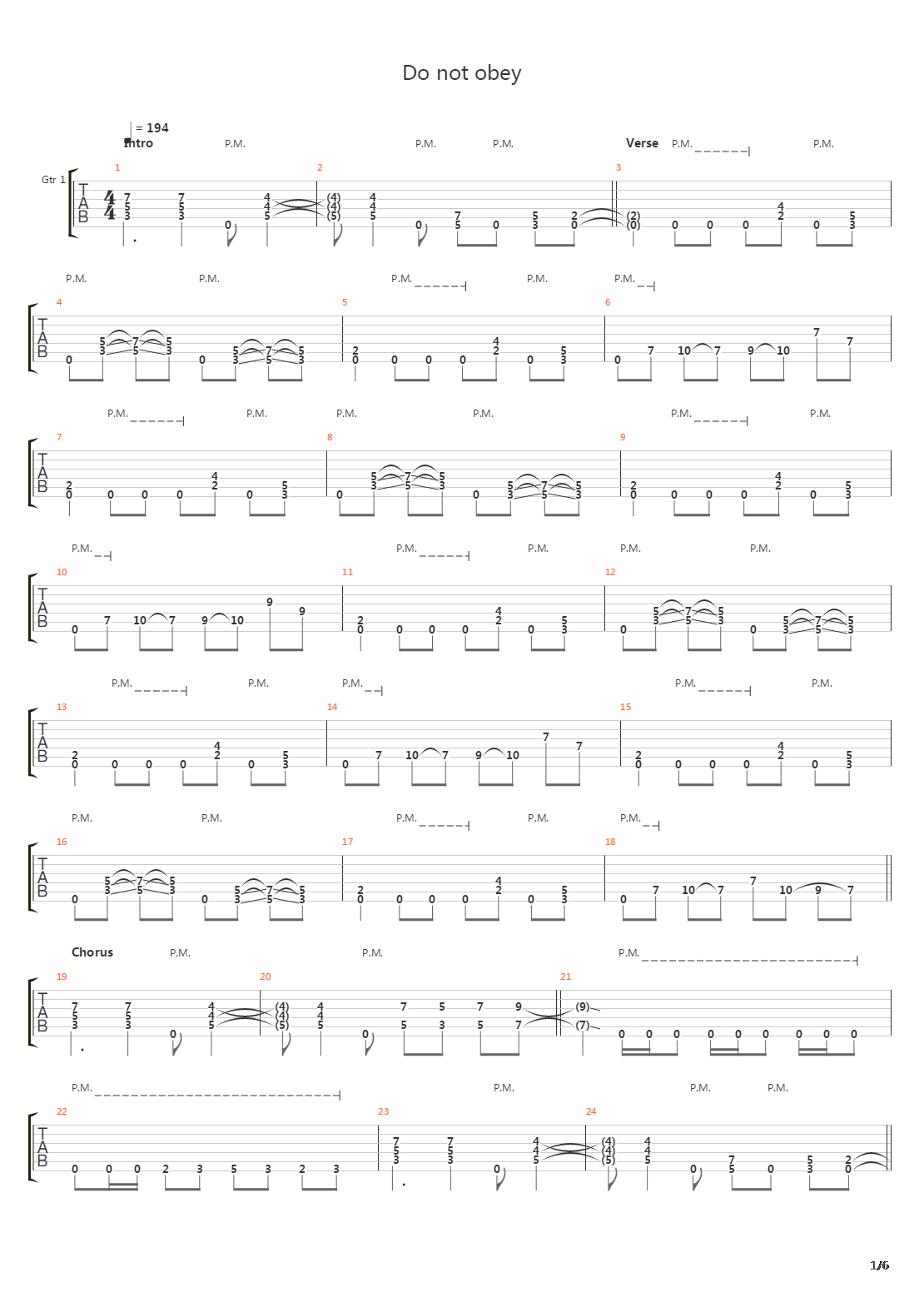 Do Not Obey吉他谱