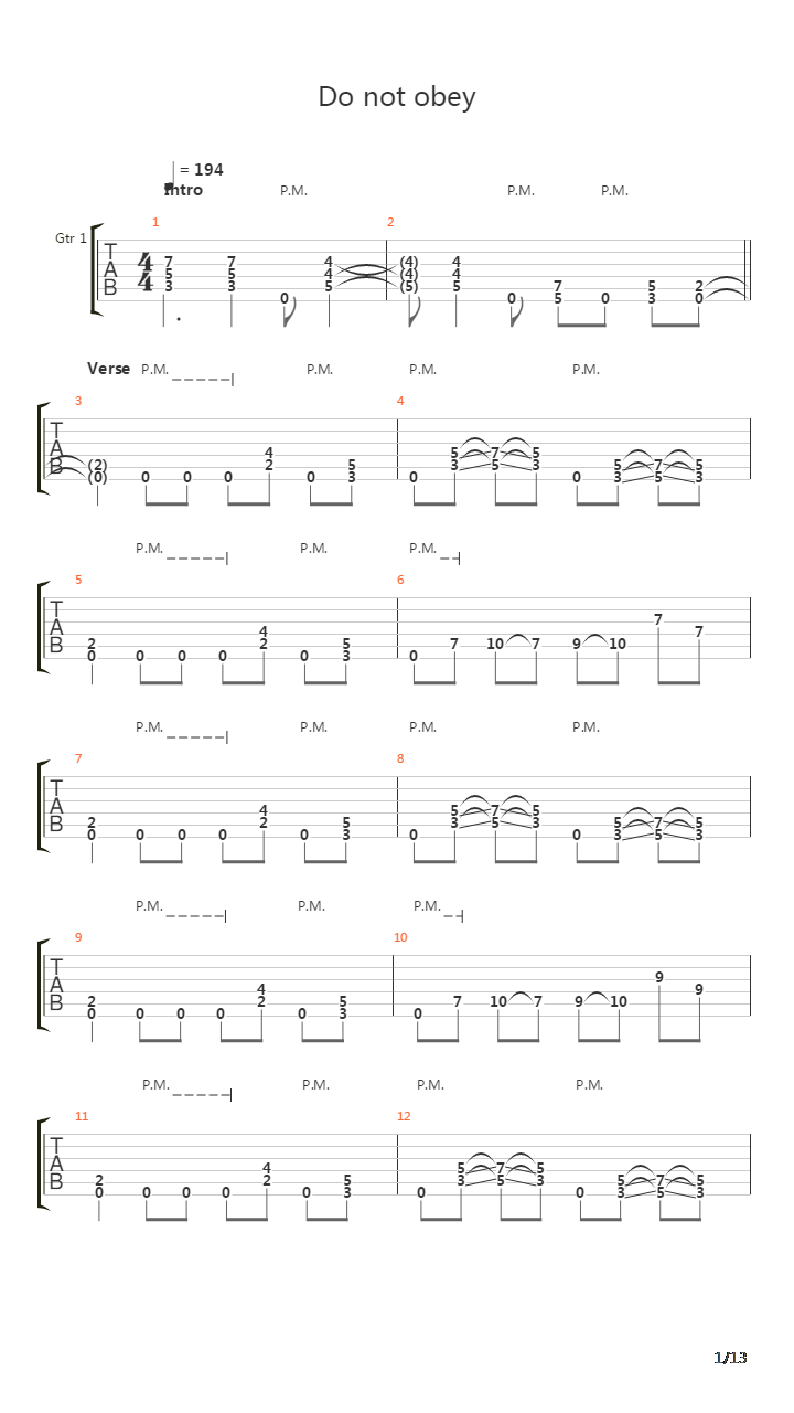 Do Not Obey吉他谱