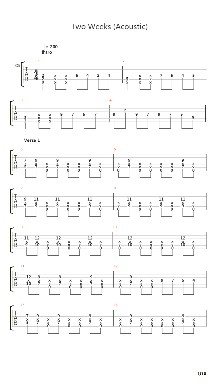 Two Weeks吉他谱