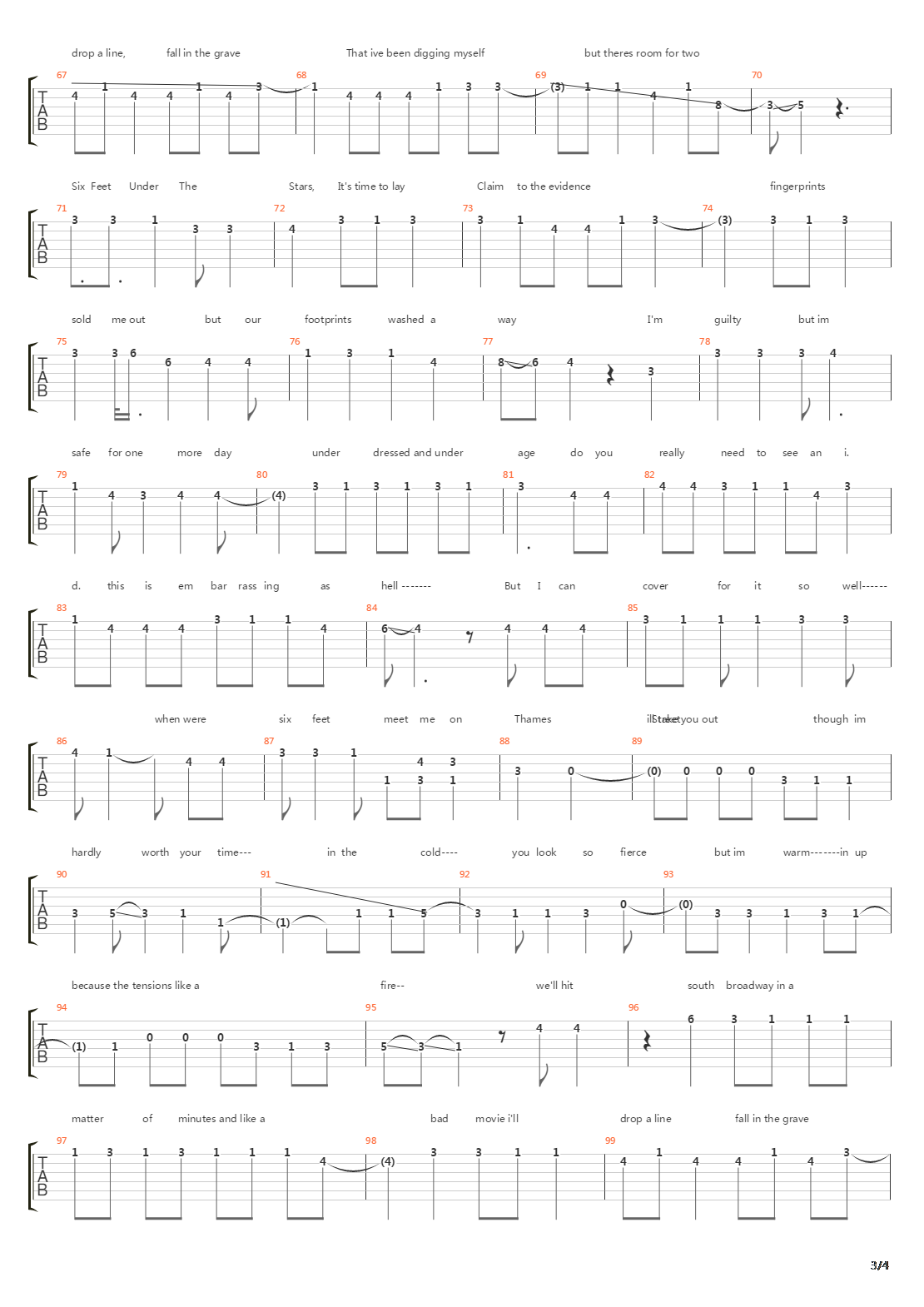 Six Feet Under The Stars吉他谱