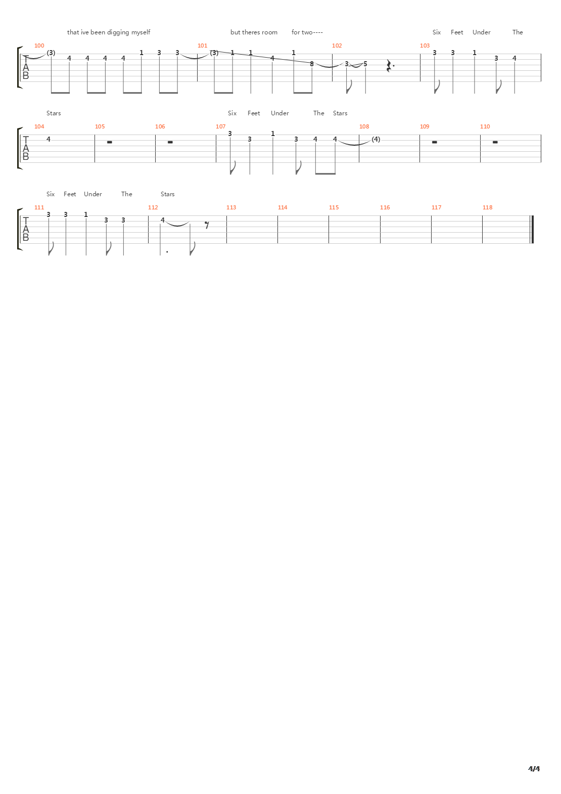 Six Feet Under The Stars吉他谱