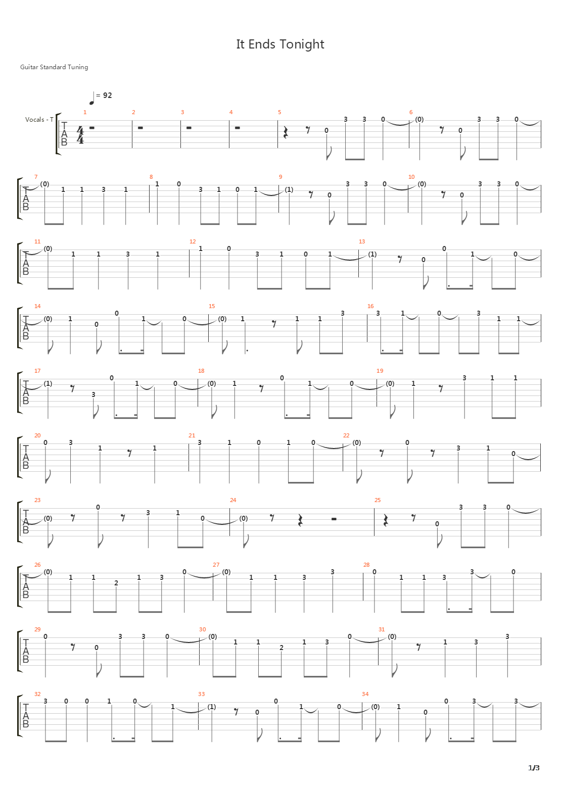 It Ends Tonight吉他谱