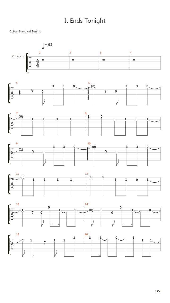 It Ends Tonight吉他谱