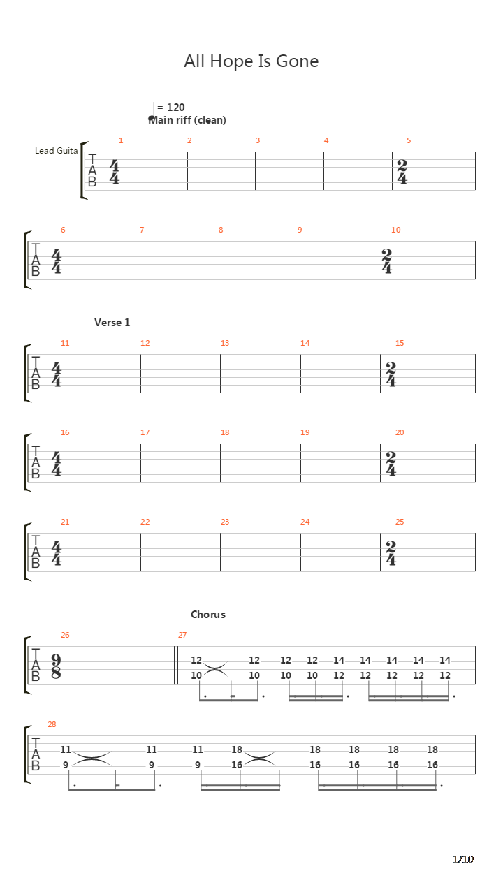 All Hope Is Gone吉他谱