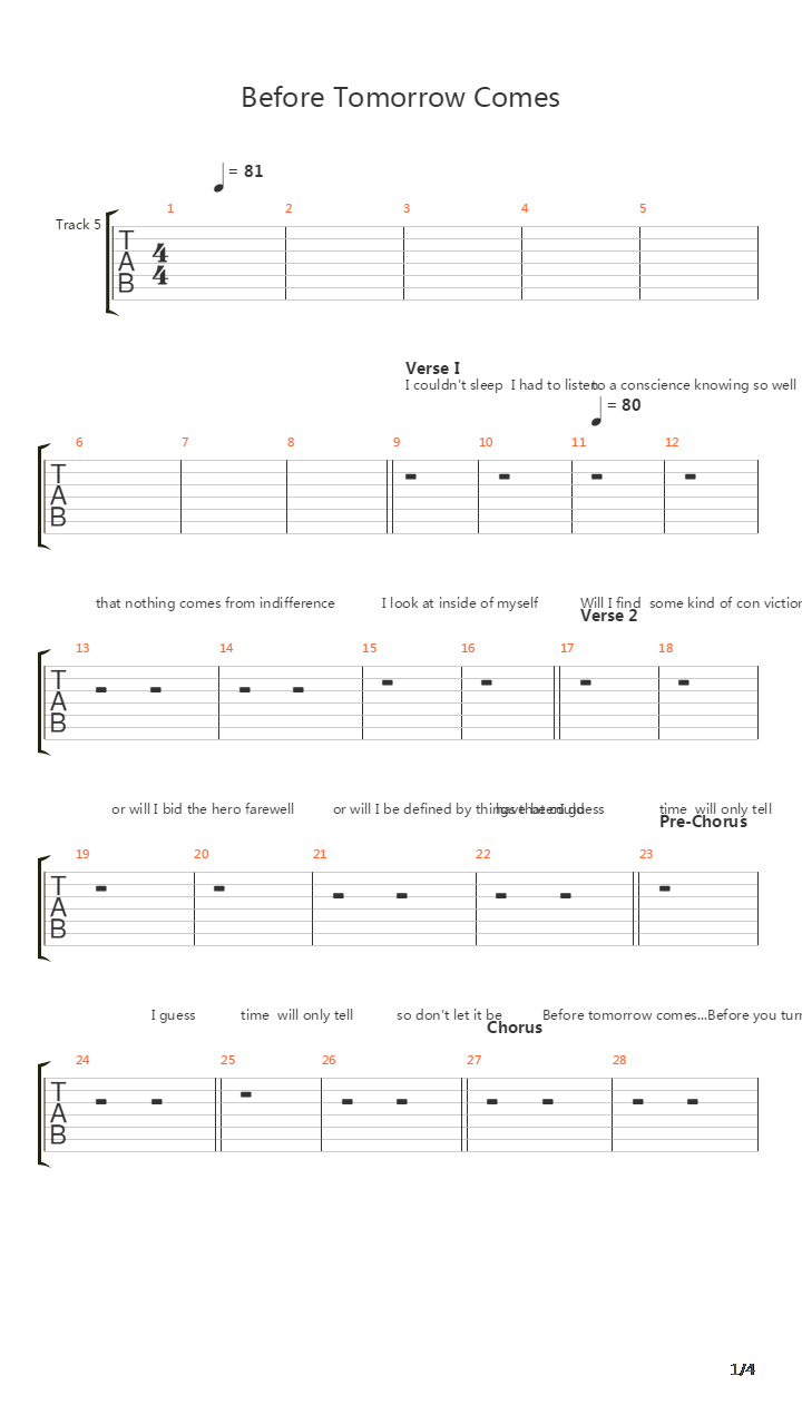 Before Tomorrow Comes吉他谱