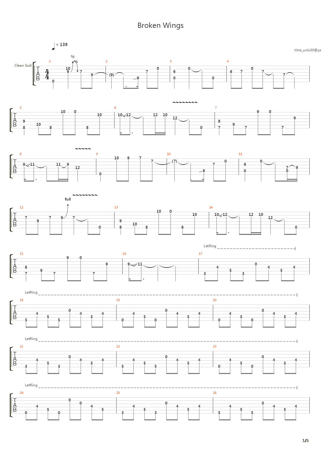 Broken Wings吉他谱