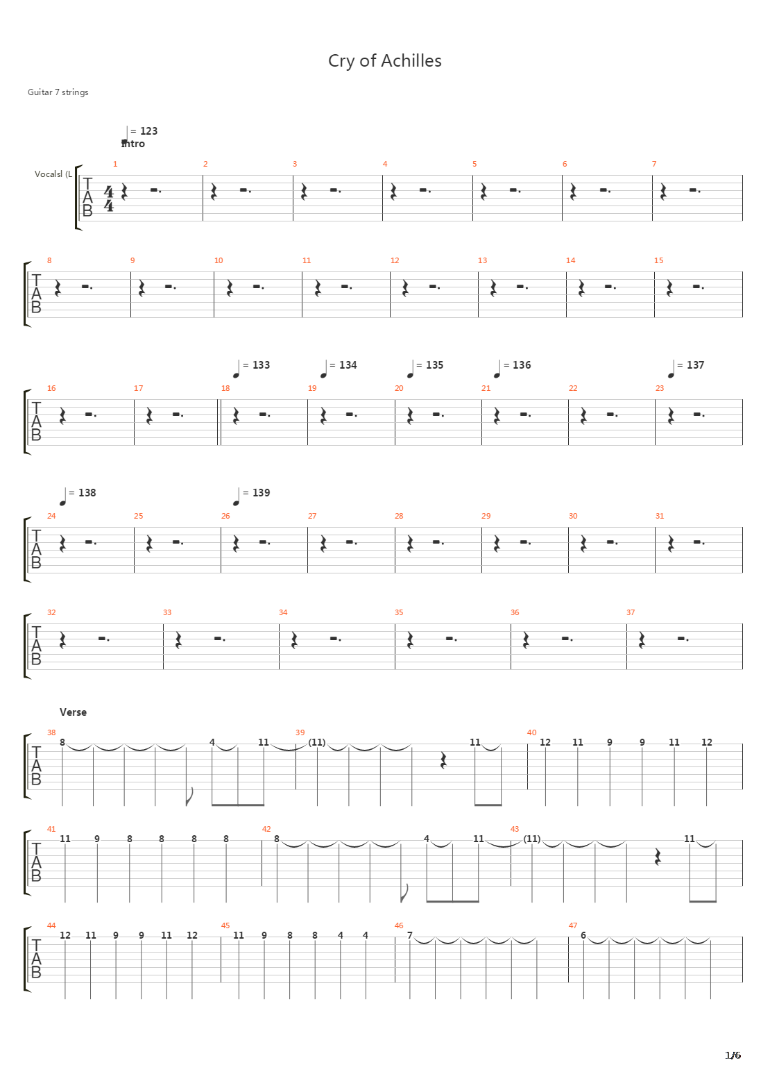 Cry Of Achilles吉他谱