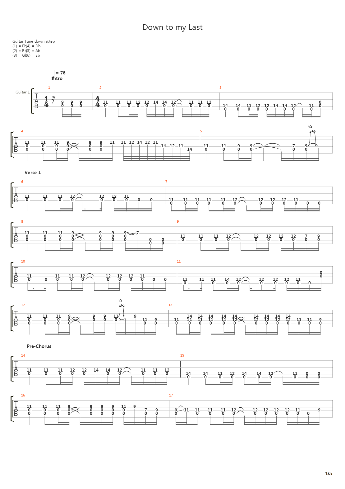 Down To My Last吉他谱