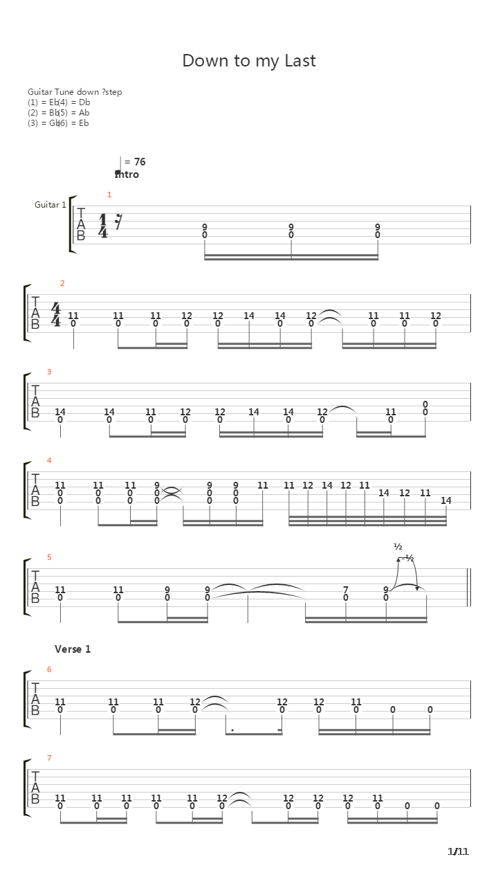 Down To My Last吉他谱