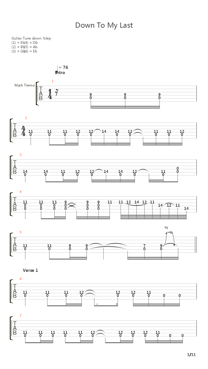 Down To My Last吉他谱