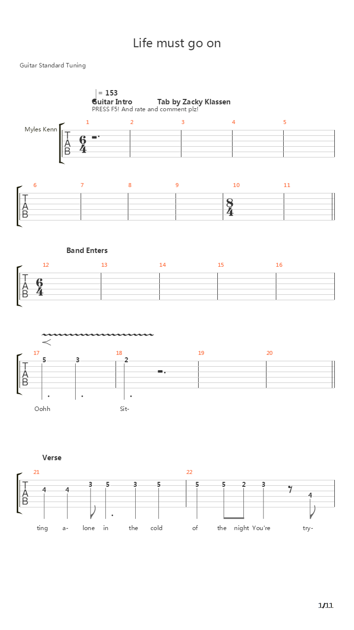 Life Must Go On吉他谱