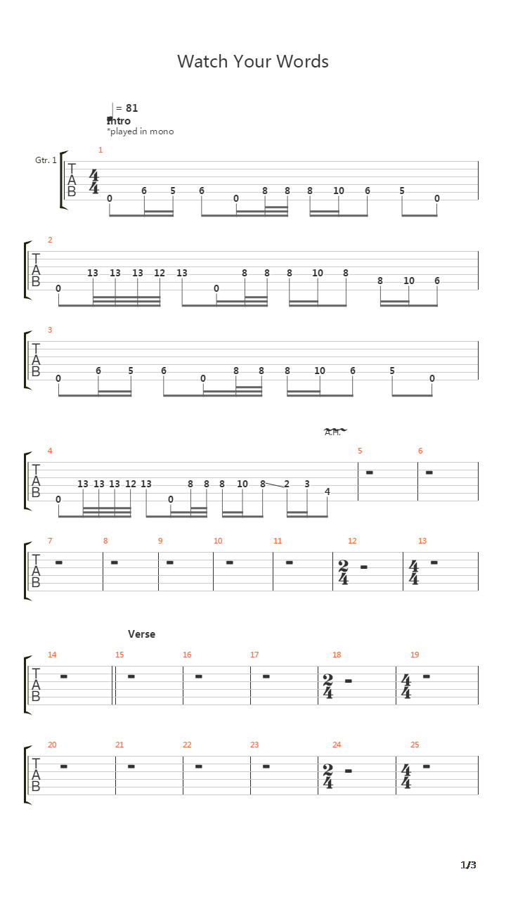 Watch Your Words吉他谱