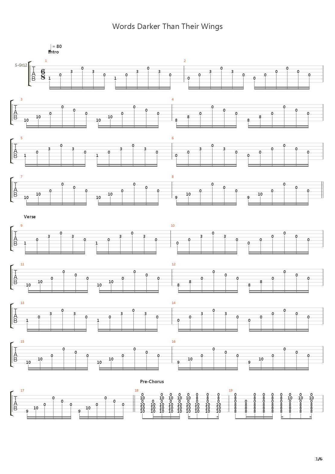 Words Darker Than Their Wings吉他谱