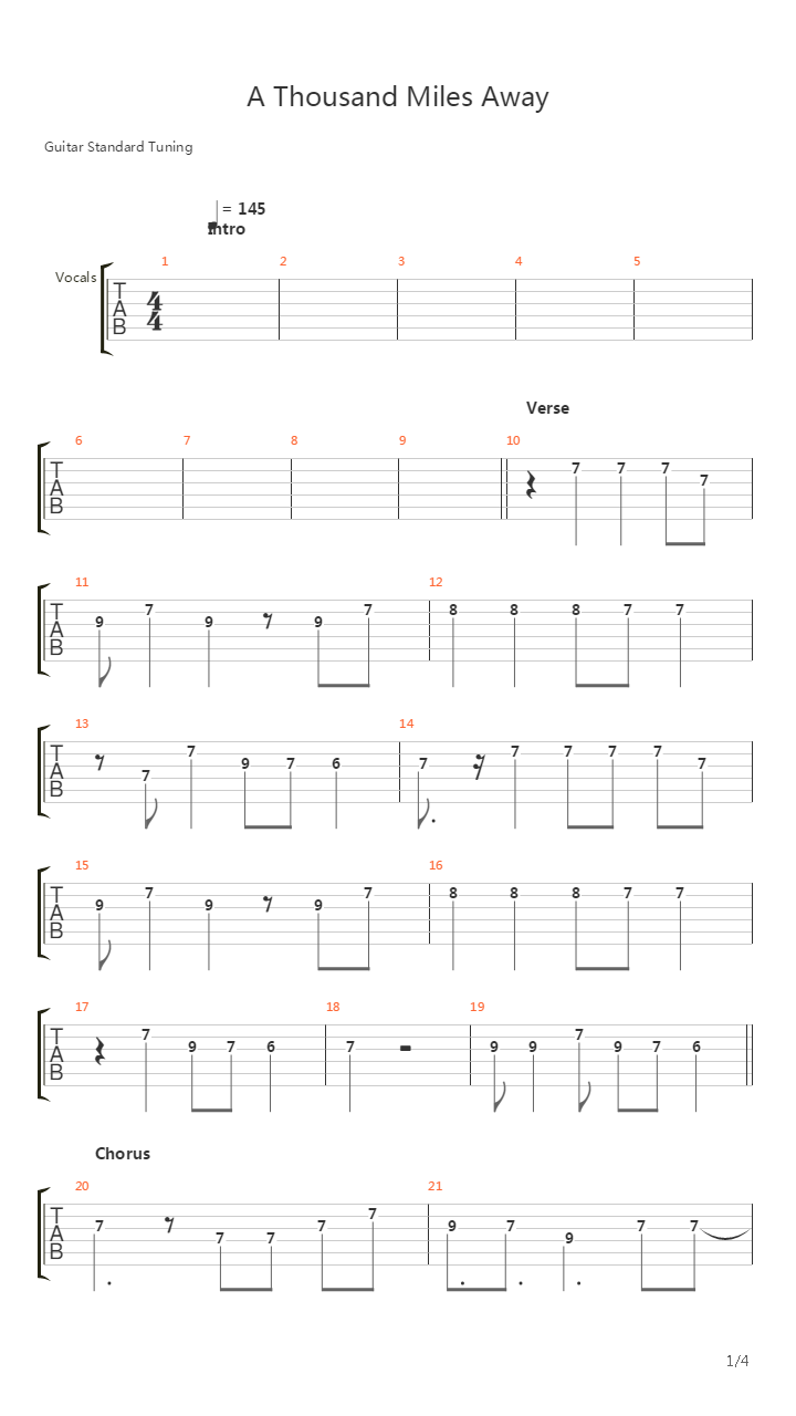 A Thousand Miles Away吉他谱