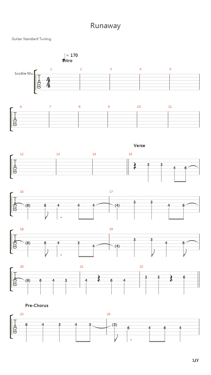 Runaway吉他谱