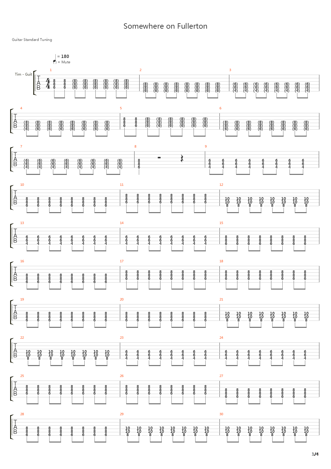 Somewhere Down In Fullerton吉他谱