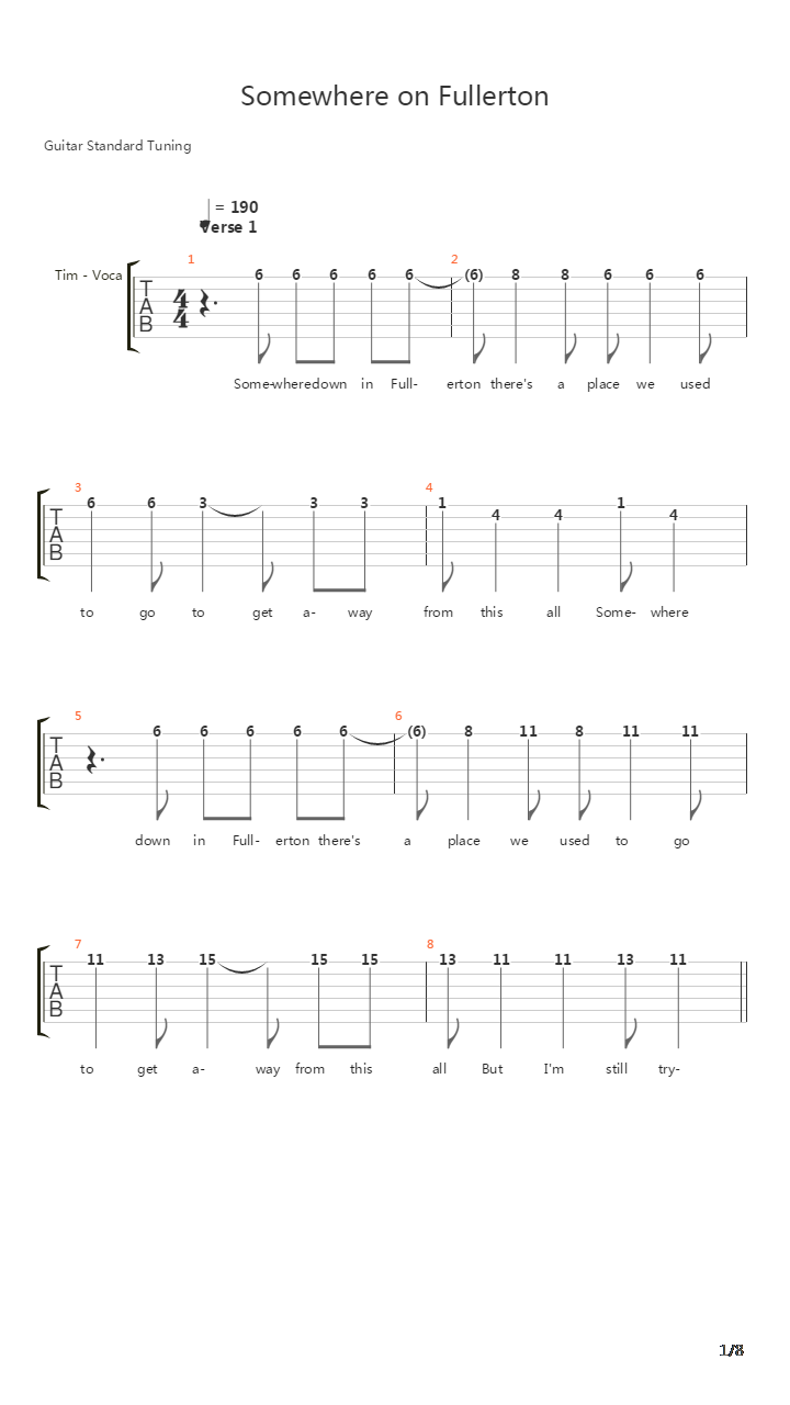 Somewhere On Fullerton吉他谱