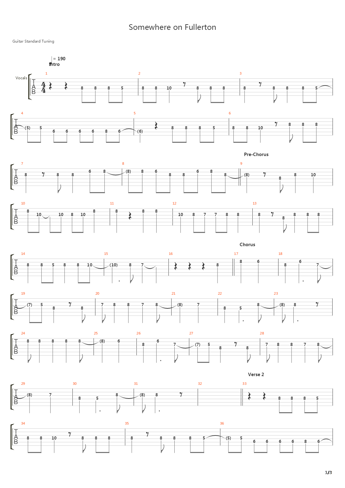 Somewhere On Fullerton吉他谱
