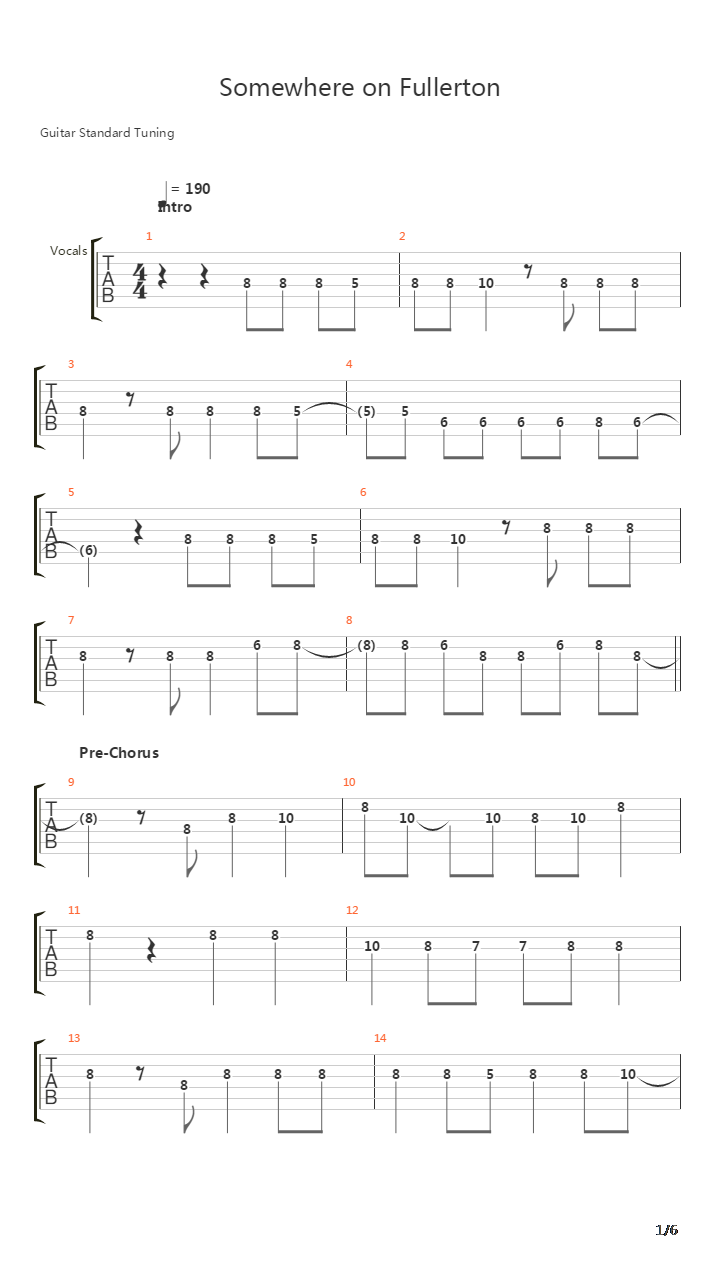 Somewhere On Fullerton吉他谱