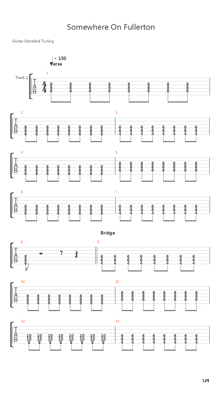 Somewhere On Fullerton吉他谱