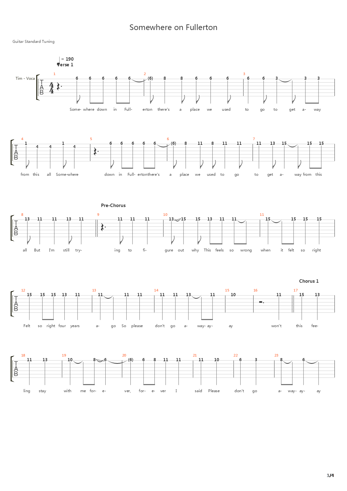 Somewhere On Fullerton吉他谱