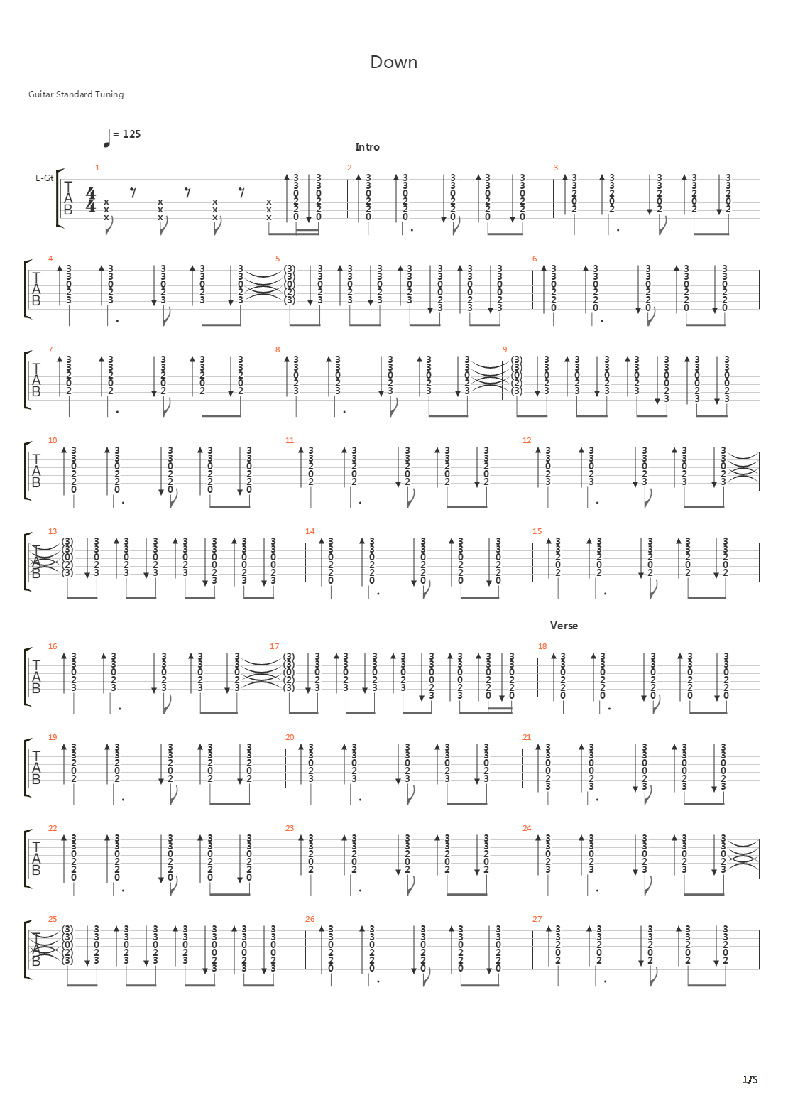 Down吉他谱
