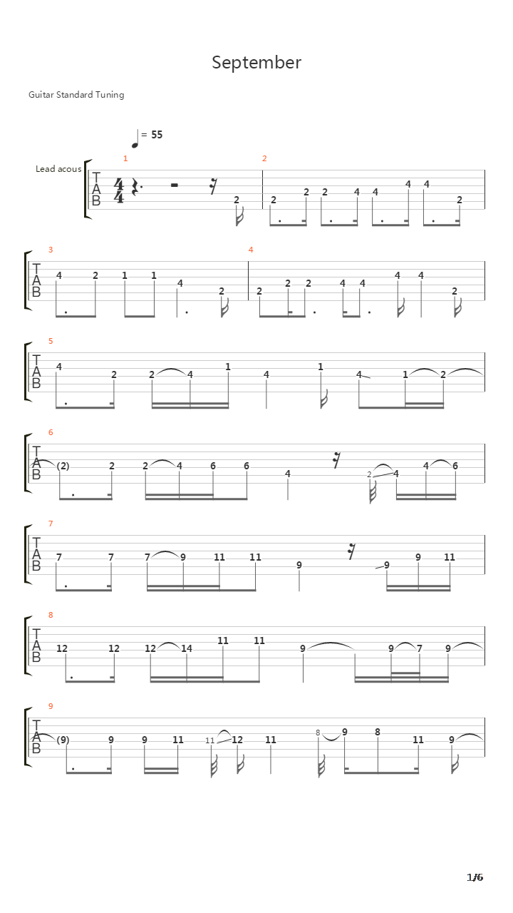 September吉他谱