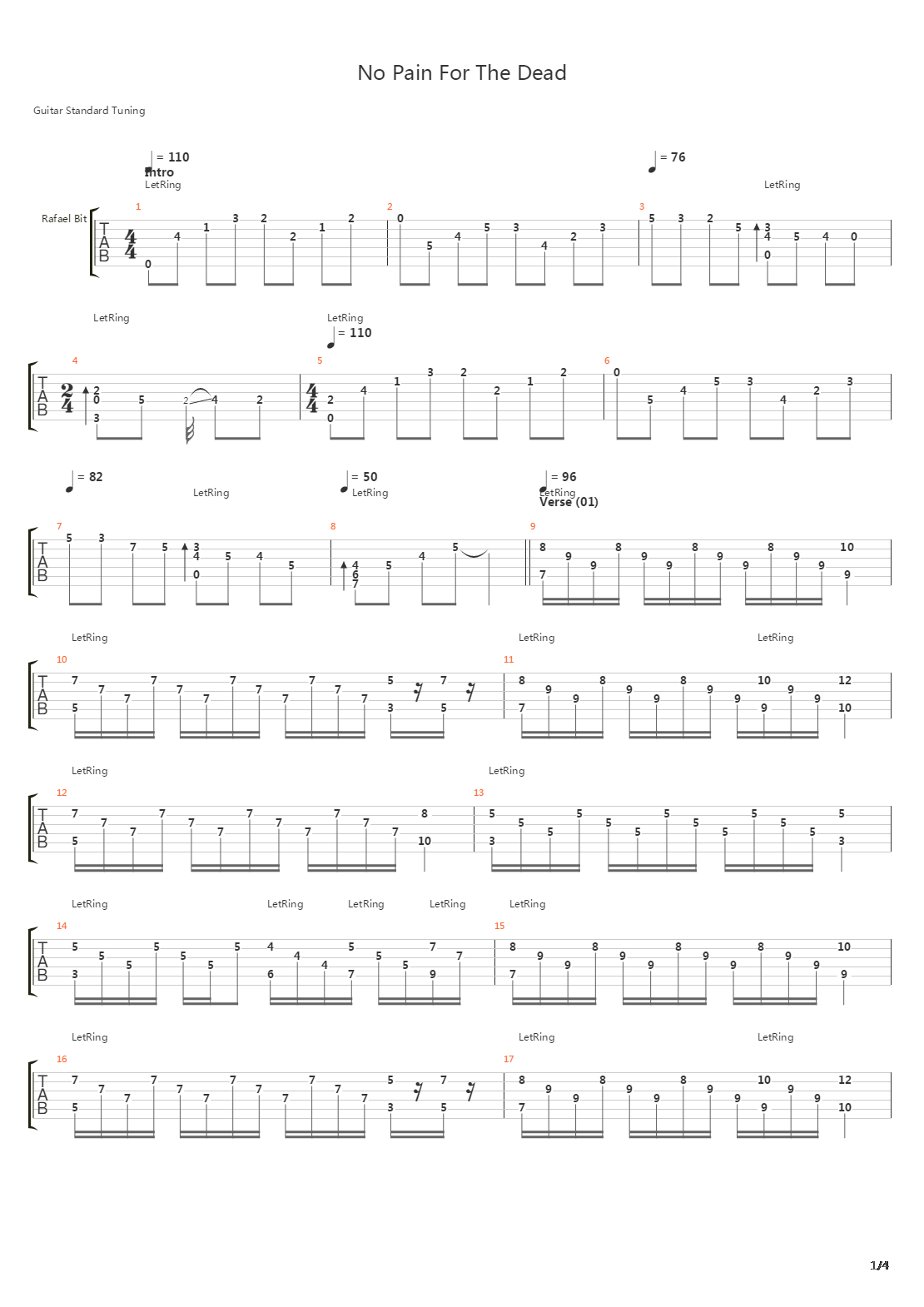 No Pain For The Dead吉他谱