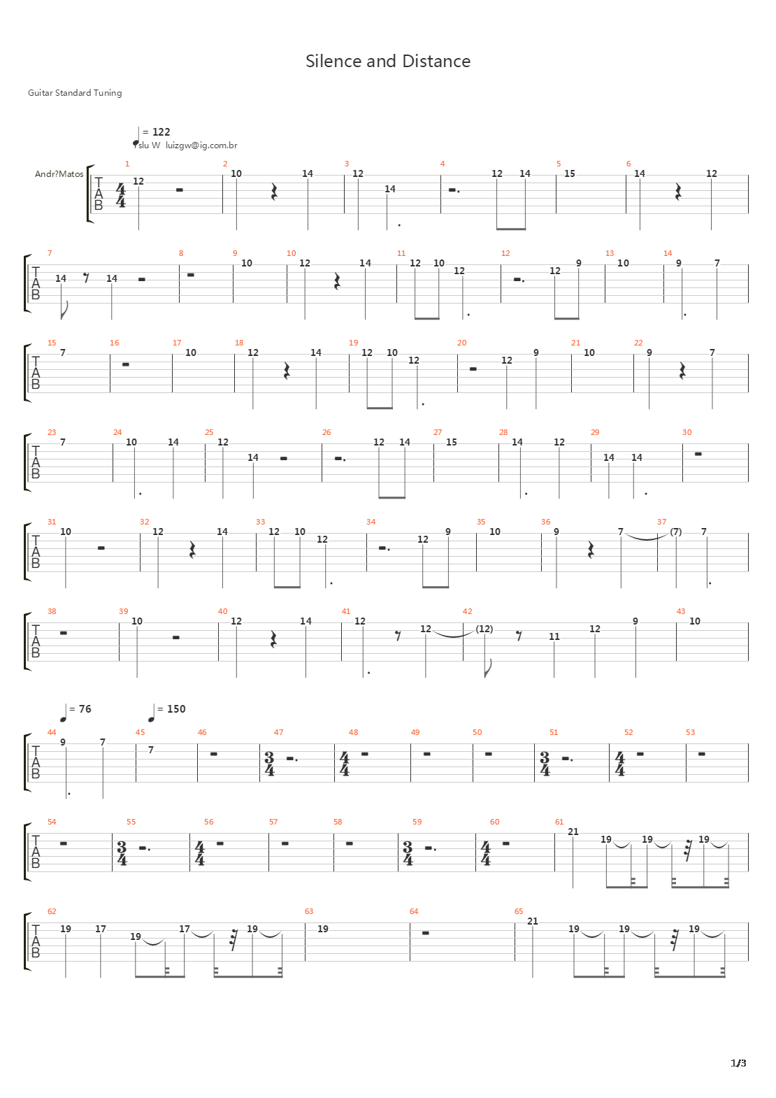Silence And Distance吉他谱