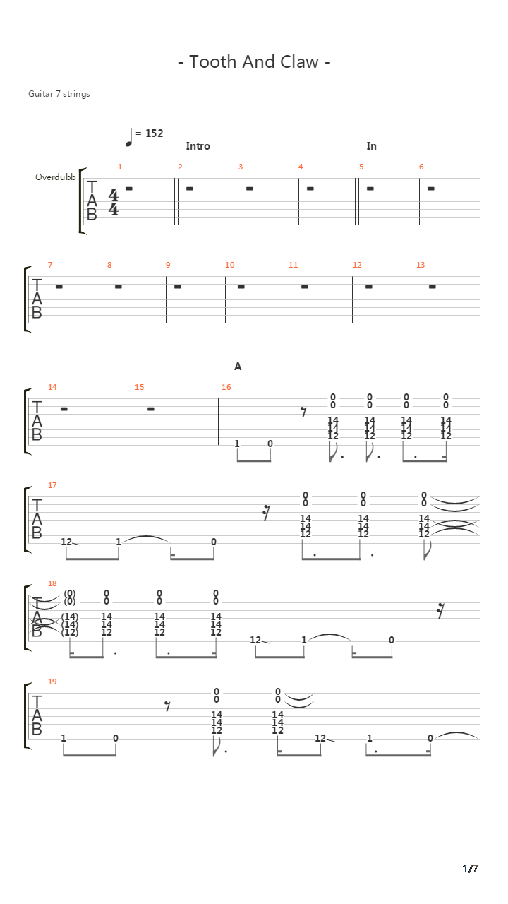 Tooth And Claw吉他谱
