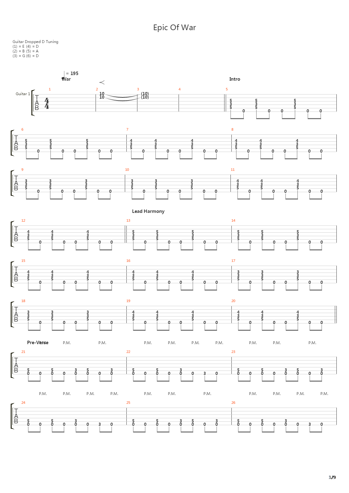 Epic Of War吉他谱