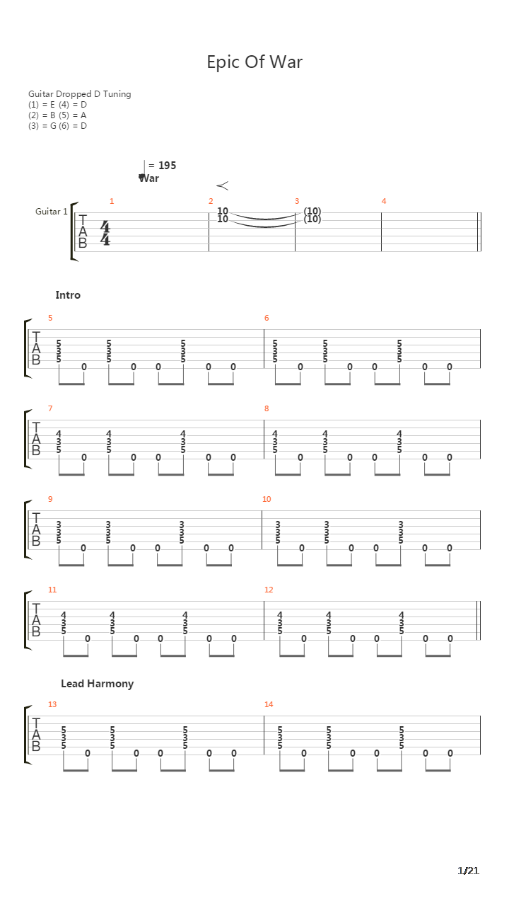 Epic Of War吉他谱