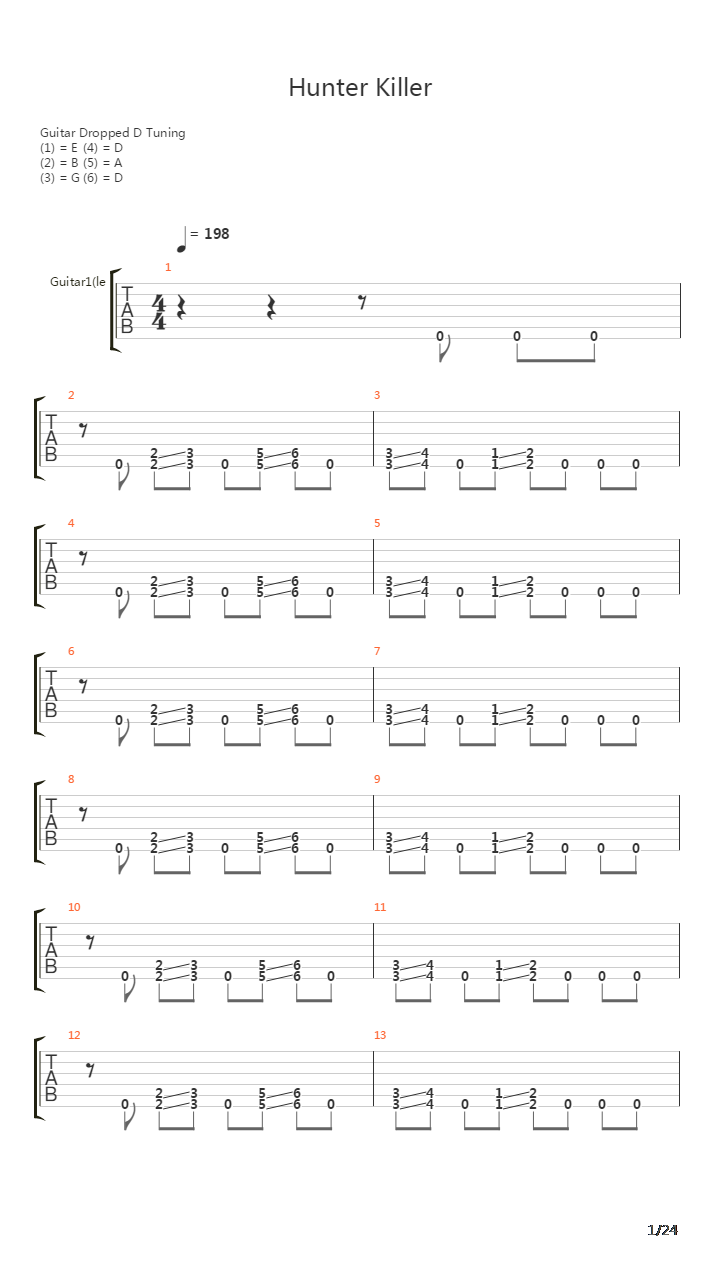 Hunter Killer吉他谱