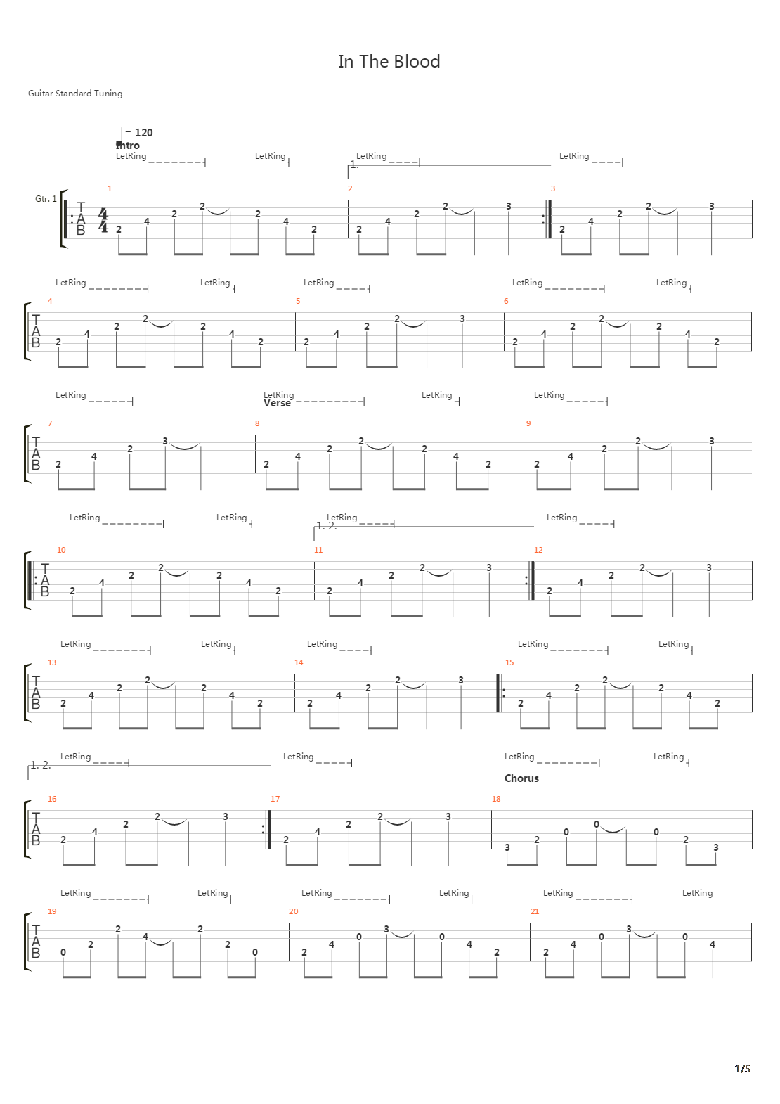 In The Blood吉他谱