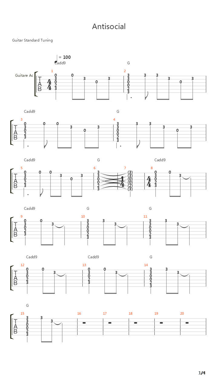 Antisocial吉他谱