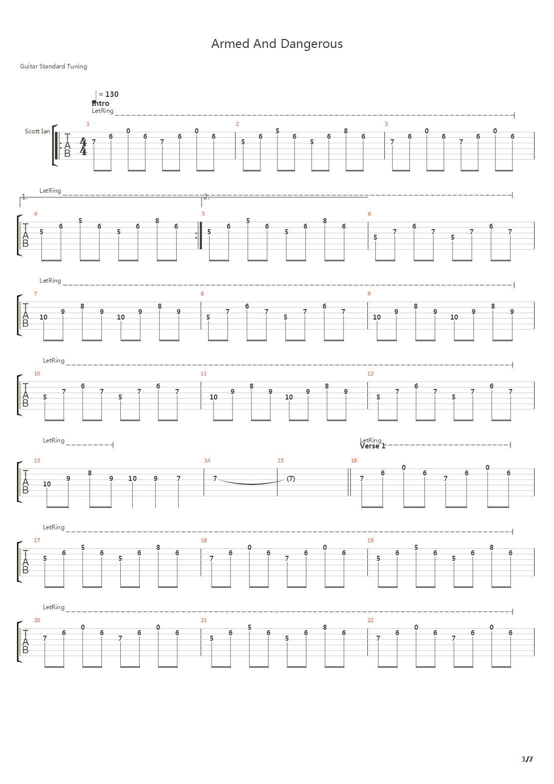 Armed And Dangerous吉他谱