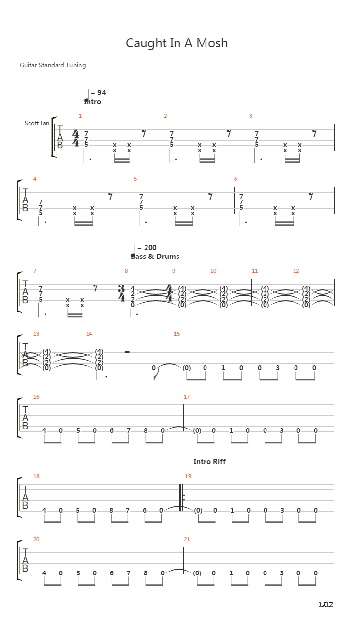Caught In A Mosh吉他谱