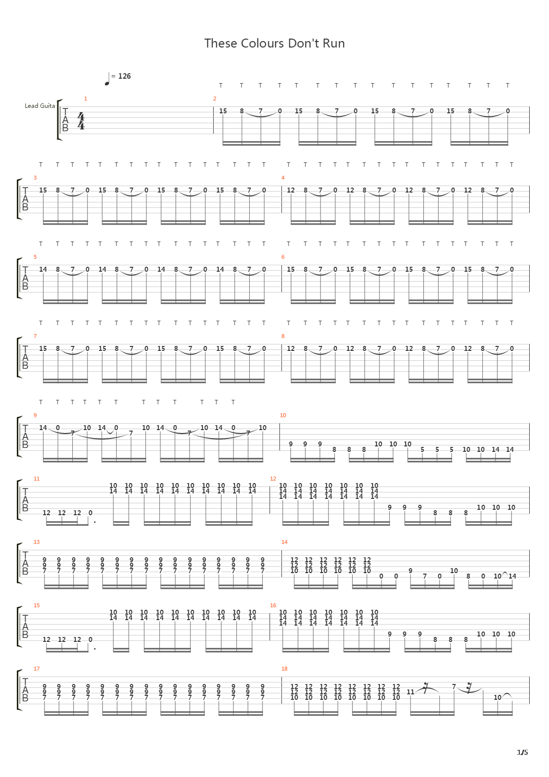 These Colours Dont Run吉他谱