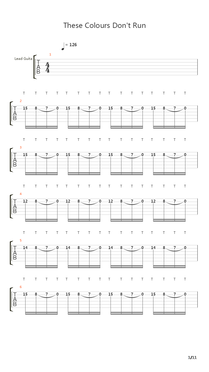 These Colours Dont Run吉他谱