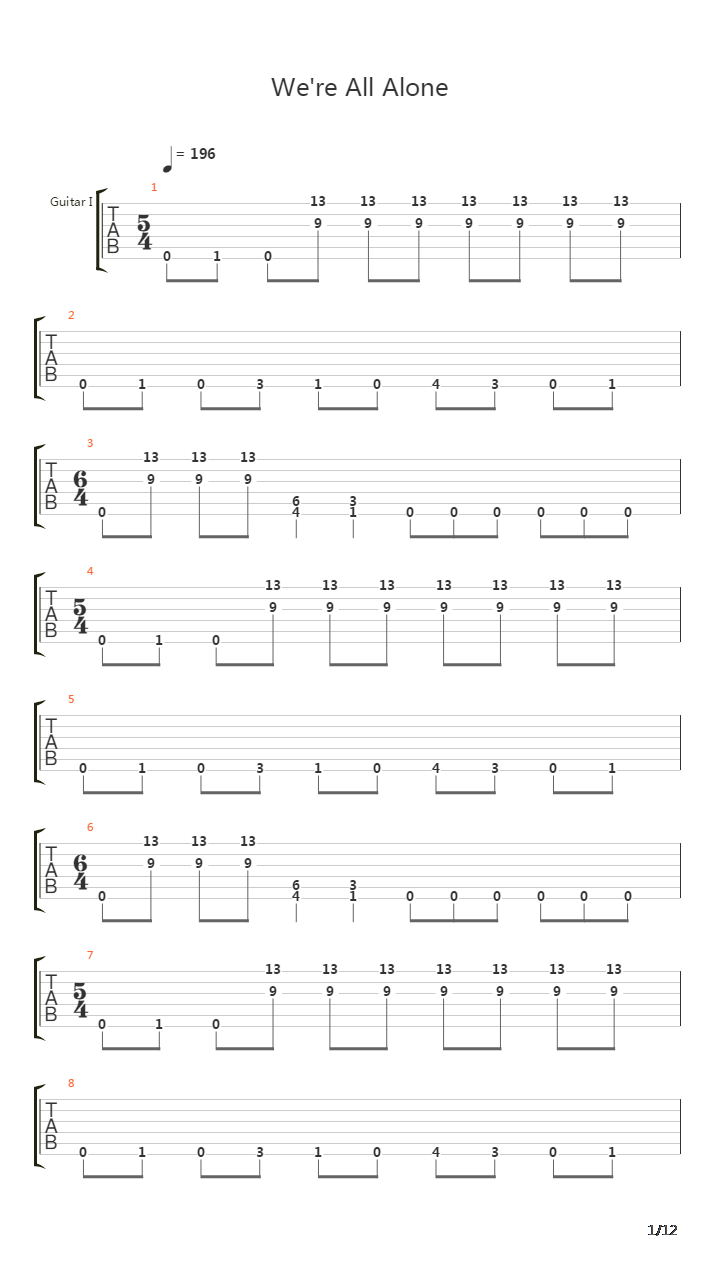 Were All Alone吉他谱