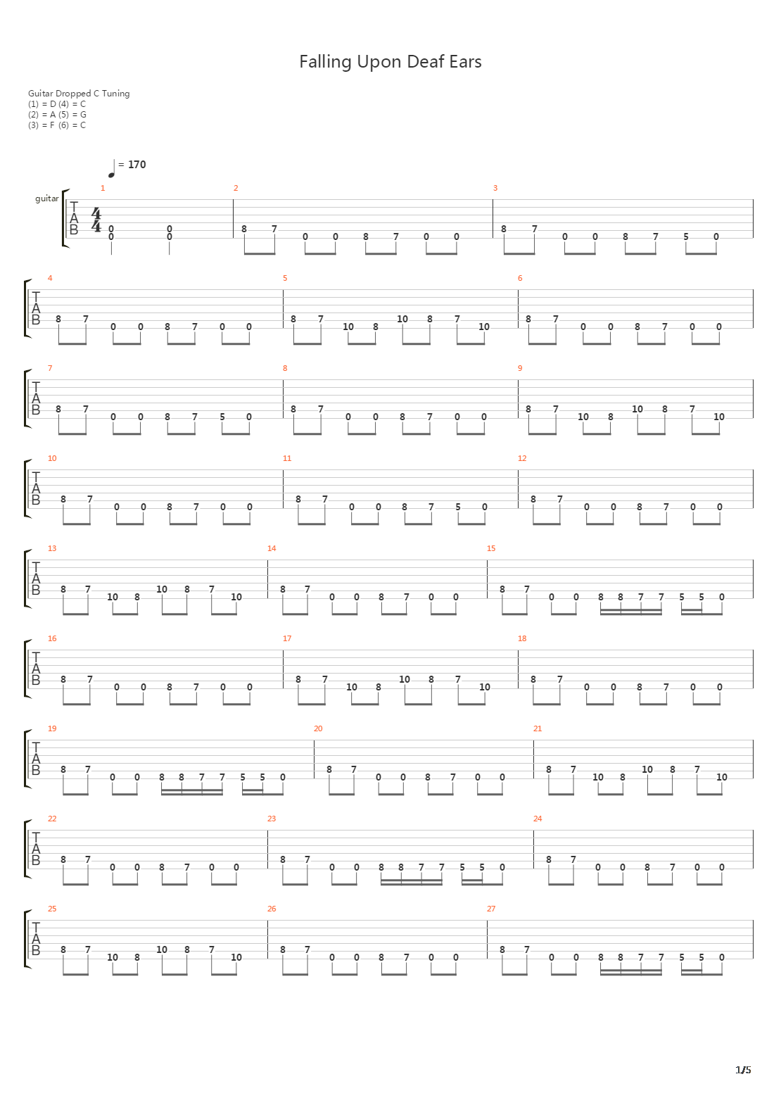 Falling Upon Deaf Ears吉他谱