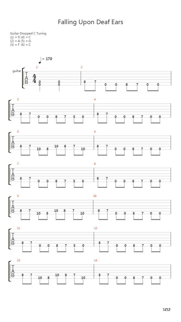 Falling Upon Deaf Ears吉他谱