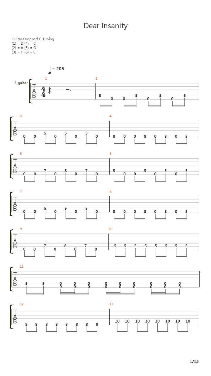 Dear Insanity吉他谱