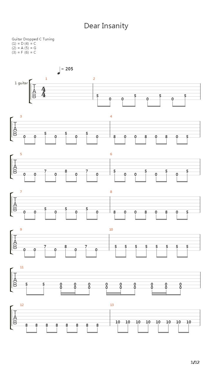 Dear Insanity吉他谱