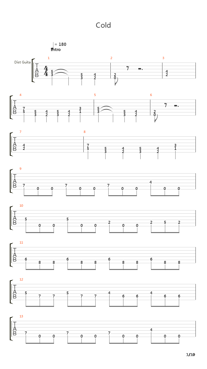 Cold吉他谱