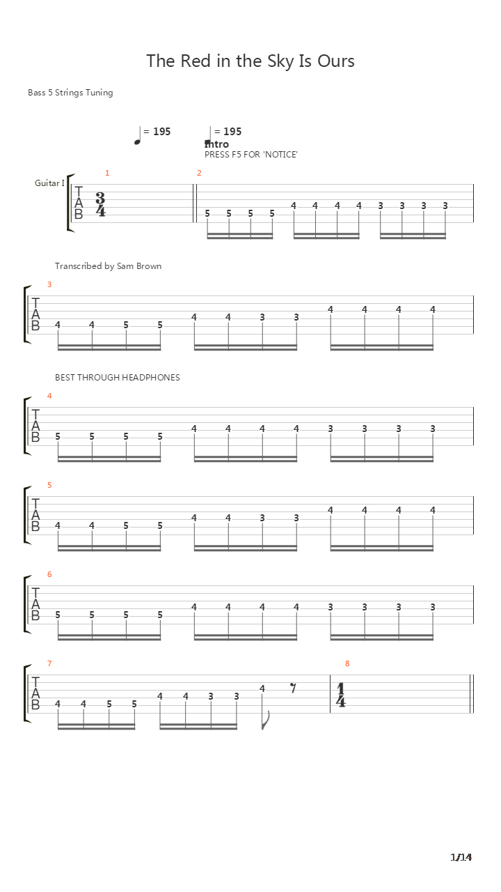The Red In The Sky Is Ours吉他谱