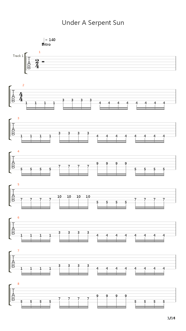 Under A Serpent Sun吉他谱