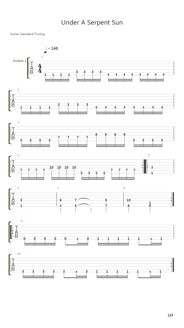 Under A Serpent Sun吉他谱
